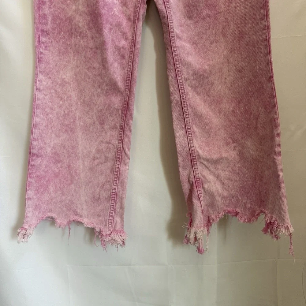 Free People‎ Maggie Jean Acid Wash Pink Button Fly Copped Distressed Hem 31